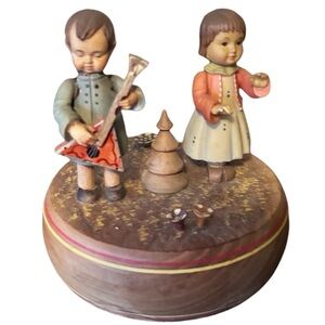 Vintage Anri Woodcarvings Music Box Figurine - Boy with Balalaika & Girl